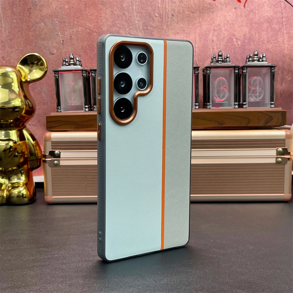 Luxury Leather Magnetic Case with Wireless Charging and Shockproof Alloy Lens Protection