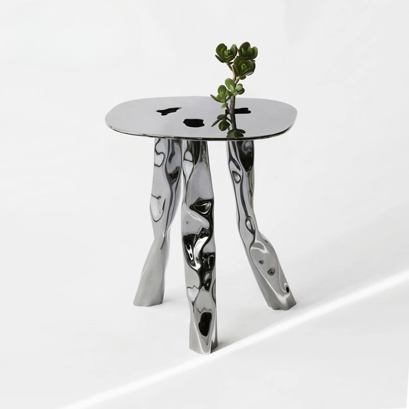 

Light luxury designer Baroque stainless steel handmade pleated coffee table, living room sofa side table