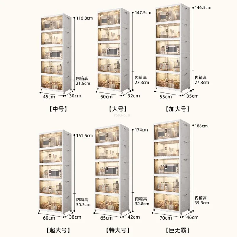 Modern Plastic Kitchen Cabinets Multi-layer Storage Rack with Wheels Home Kitchen Sideboards Collapsible Bedroom Storage Cabinet