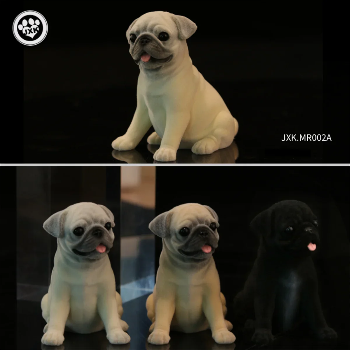 

JXK Cute Pug Dog Pet Healing Figure Canidae Fluff Puppy Animal Model Collector Toy Gift