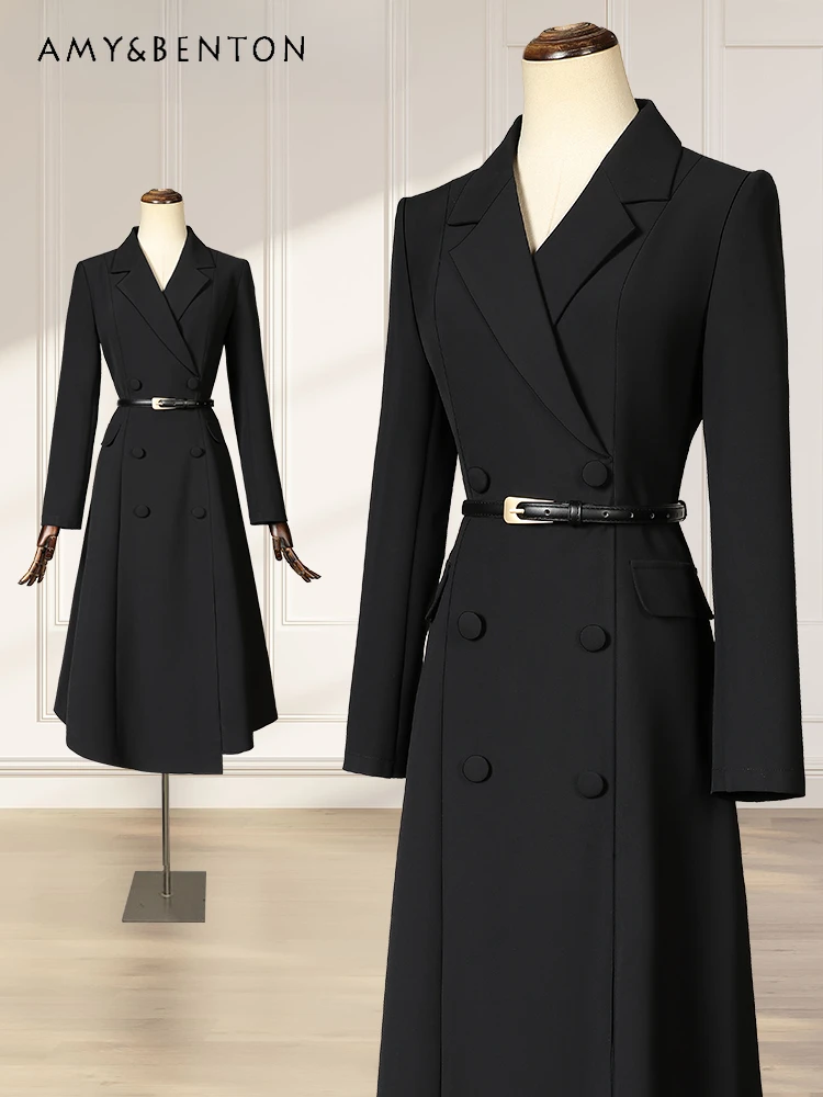 

Suit Black Dress for Women Spring Autumn High Sense Professional Commute Temperament Mid-calf Dresses Fashion Slim A-line Dress