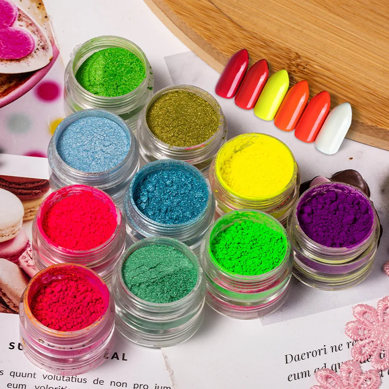 6 Color/Set Neon Pigment for Nails Fluorescence Glitter Dust Neon Pearl Powder For Nail Art Decoration Dipping Powder DIY Design nail powder nail glitter nail pigment nail decoration nail decorations nail powder set fluorescent pigment