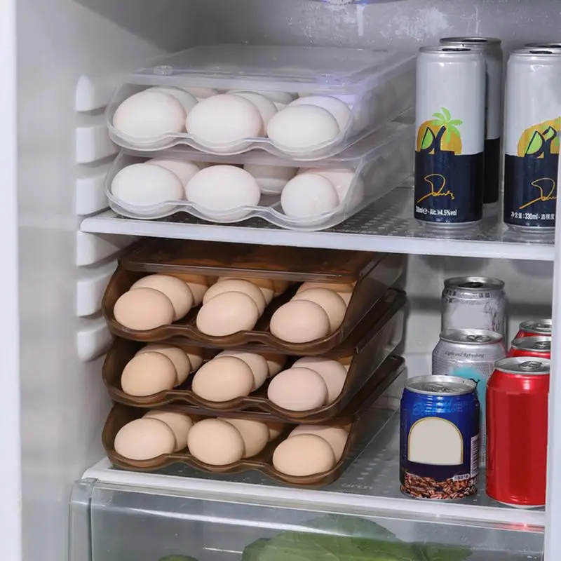 

Large Capacity Egg Holder Stackable Clear Egg Container With Lid 18 Count Automatic Rolling Egg Dispenser Egg Storage Tray