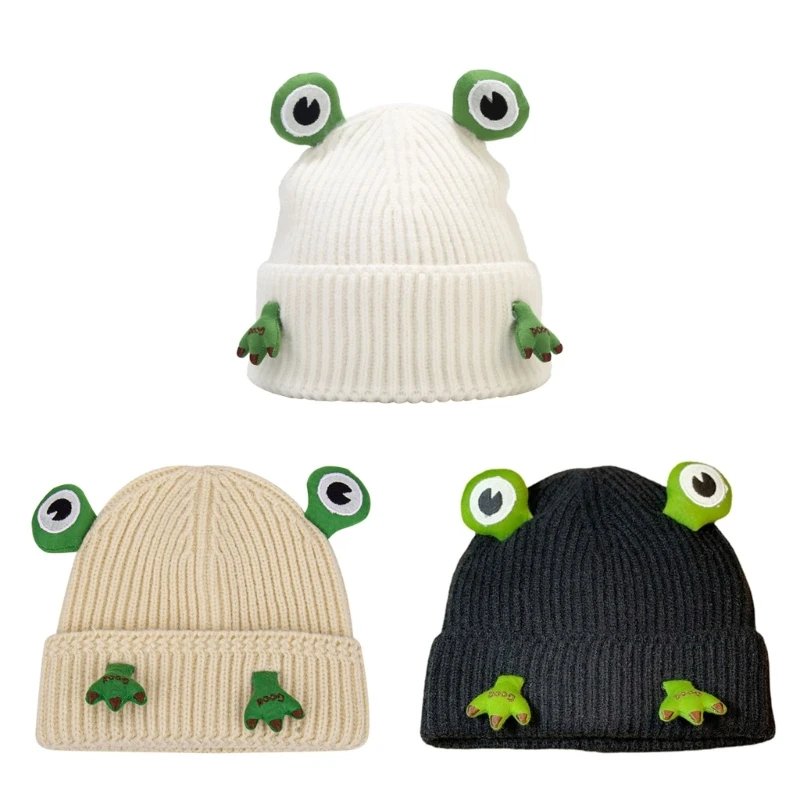 

Windproof Fluffy Hat for Teen Knit Cartoon Frog Shape Thick Winter Hat Cartoon Frog Shape Keep Warm Ear Protects Dropshipping