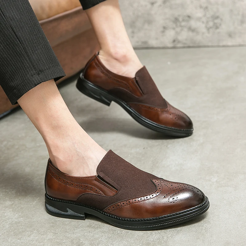 Sneakers Men Shoes Casual Loafers Solid Color Shoes Plus Size Flats Leather Shoes Men's Black Oxford Shoes Trendy Platform Shoes 6