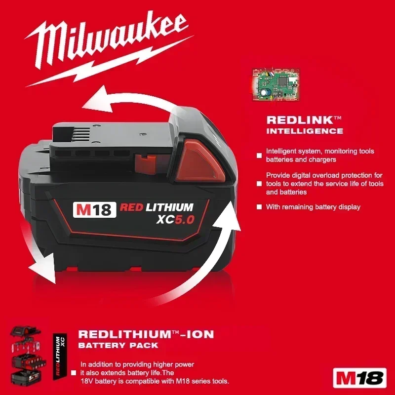 Original Milwaukee M18 18V 5000mAH Replacement Li-ion battery For Milwaukee M18B5 XC M18B 48-11-1815 48-11-1850 2604-22 Charger