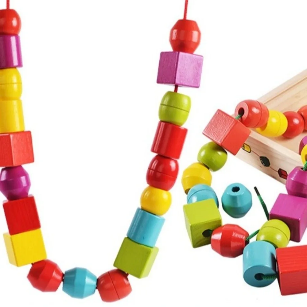 Colorful Wooden Toys Matching Game Beaded Design Color Shape Matching Puzzle Funny Wooden Material Color Cognition Toddler Play