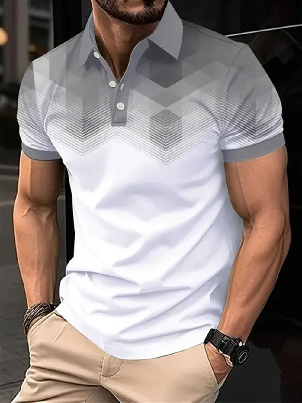 Men's Colour Block Stripe Short Sleeve Summer Thin Polo Shirt,Stylish Zipper Crew Neck Polo Shirt,Men's Golf Casual Polo Shirt 18 S514107a65a064e1f8ff15cf84b34e424t