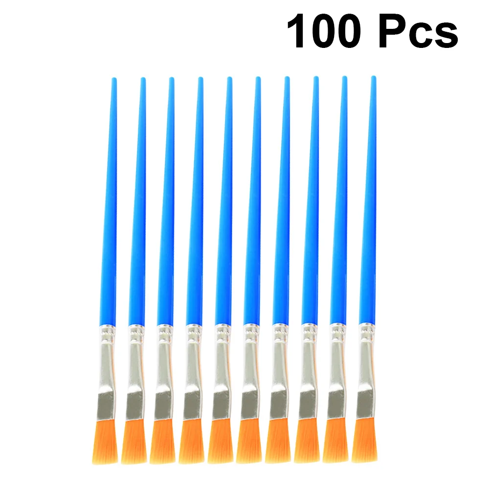 

100pcs Flat Brush Set Nylon Blue Handle for Watercolor Oil Painting Painting