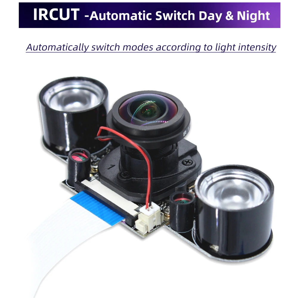Raspberry Pi 175&deg; IR-CUT Camera Night Vision Focal Adjustable 5MP Fish Eye Auto Switch Day Night for Raspberry Pi 5 4B 3B+ Zero raspberry pi camera