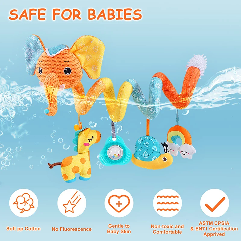 Car Seat Toys Infant Color Elephant Stroller Stretch Spiral Activity Baby Hanging Toys for Crib Mobile Newborn Sensory Toy Gifts 3