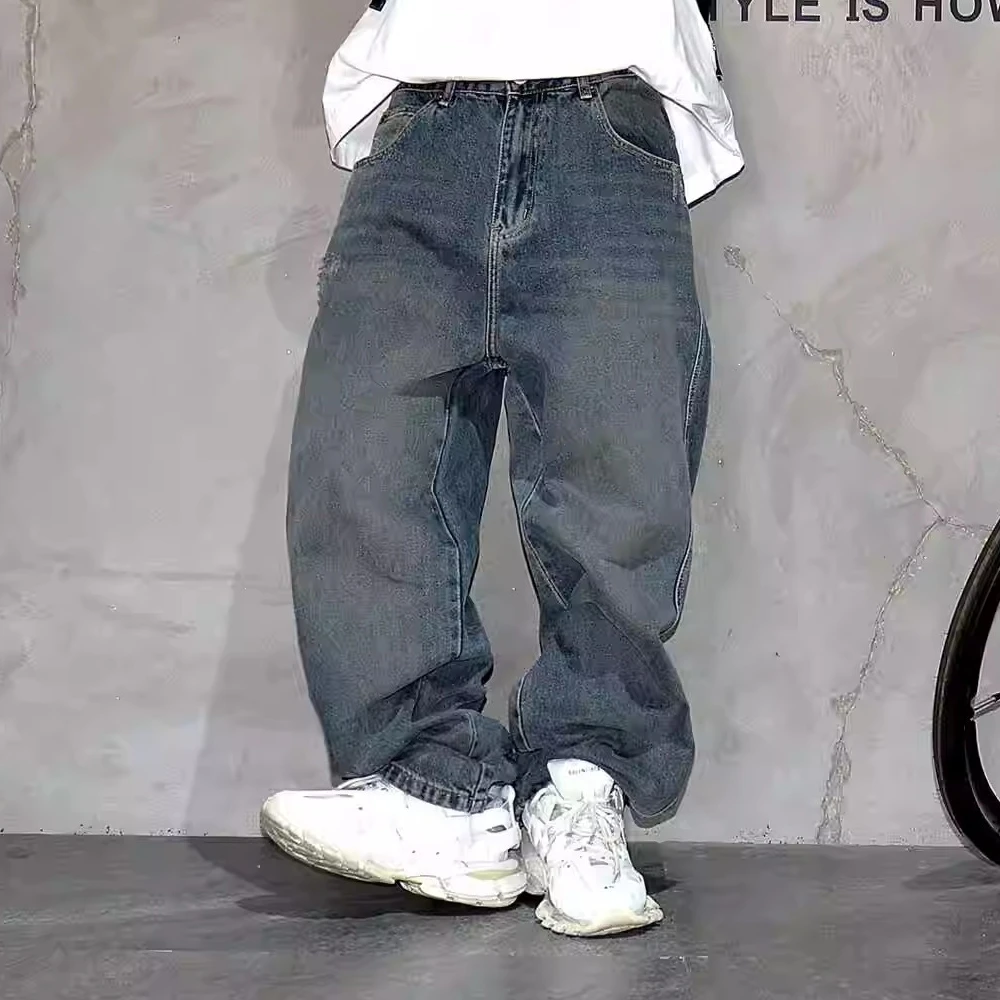 High Quality Hip Hop Stacked Baggy Jeans For Men Streetwear Denim Pants Korean Fashion Straight-Leg Trousers Harajuku Jeans Male 5