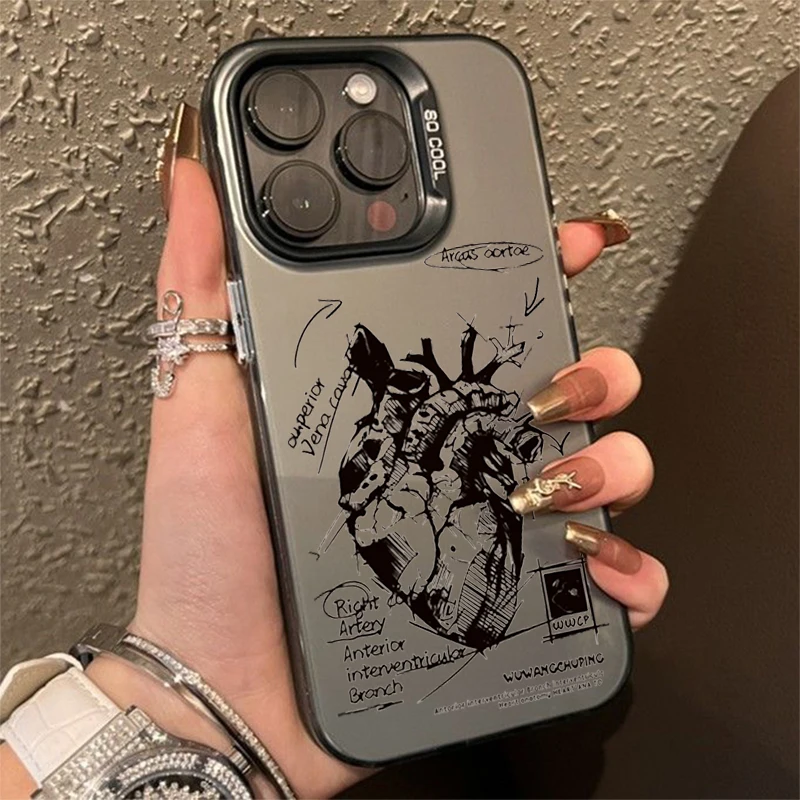 thumbnail image 1 of Funda de teléfono con diseño creativo de corazón cardiovascular para iPhone 15 Pro Max 11 12 13 14 16 Pro XS XR 7 8 Plus, funda anticaídas, 1 of 4