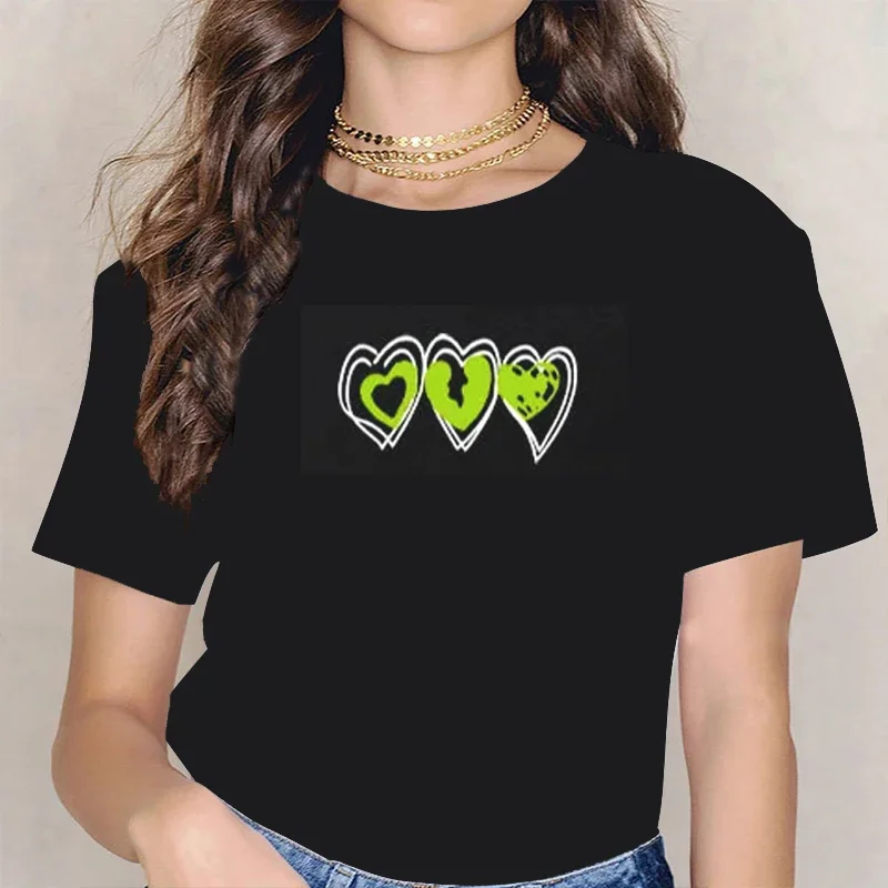 

Fashion heart print T-shirt short sleeve crew neck daily casual streetwear Harajuku cute top for summer spring women's clothing