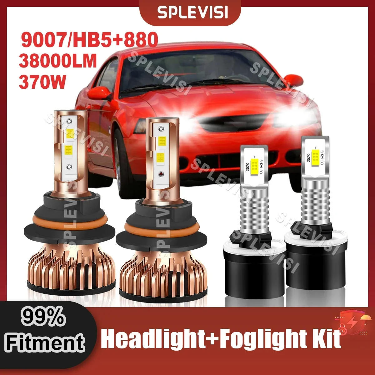 

LED Headlight Hi Low Beam 9007+880 Foglamp For Ford Mustang Gt Svt Cobra 1994 1995 1996 1997 1998 1999 2000 2001 2002 2003 2004