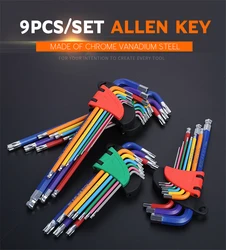 Jeu de clés Allen clé hexagonale jeu de tournevis clé hexagonale universel 9 pièces extrémité boule Torx Star clés outil Type L Kit d'outils à main 