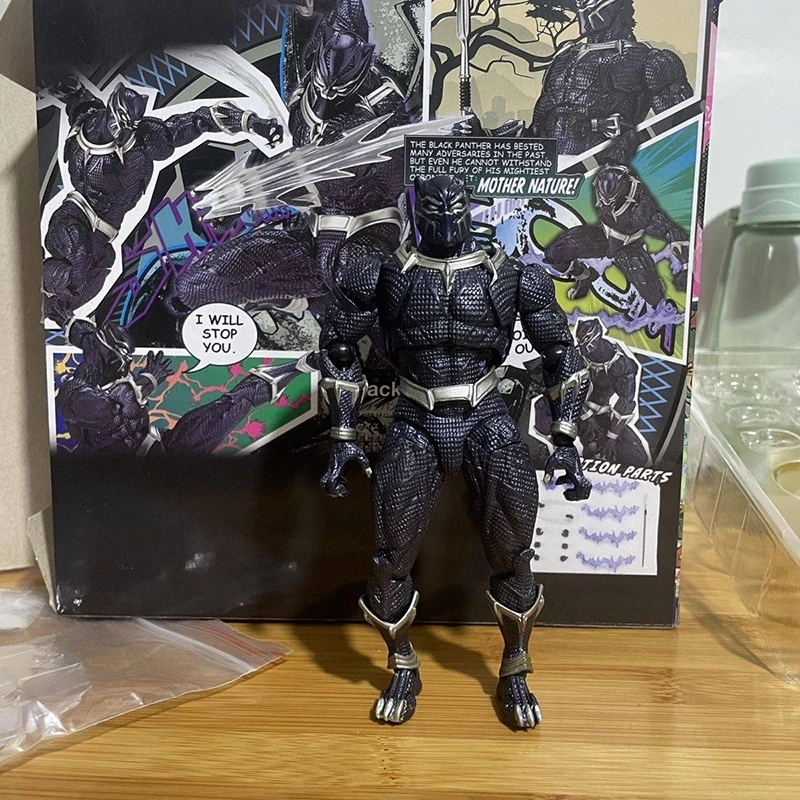 블랙 팬더 Revoltech 야마구치 피규어 블랙 팬더 왕 Wakanda 액션 피규어 장난감 모델 컬렉션 인형 생일 선물