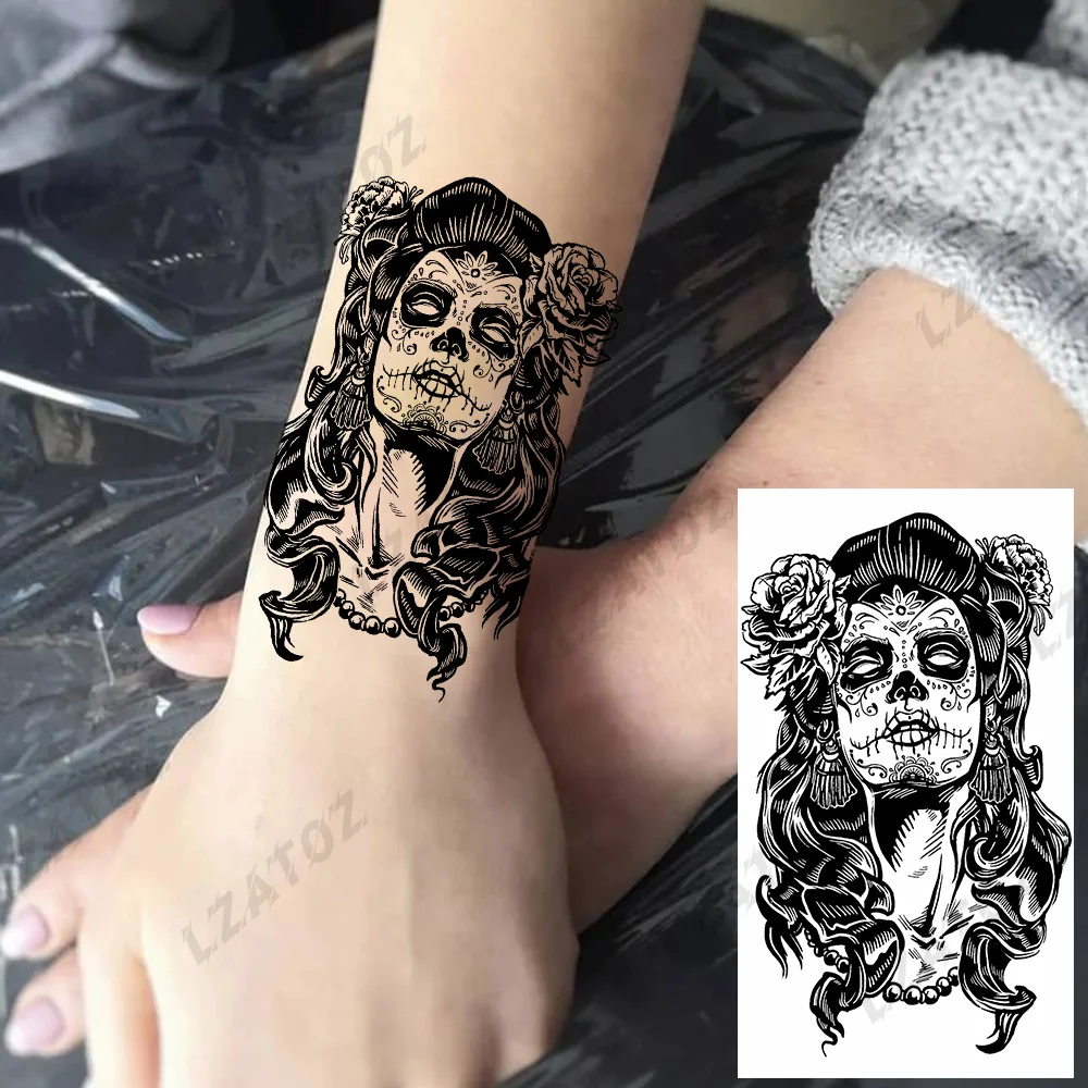 

Временные татуировки от злых ведьм для женщин и мужчин, реалистичные поддельные татуировки с розой, львом, черепом, змеей, наклейки, моющиеся татуировки для рук, паста