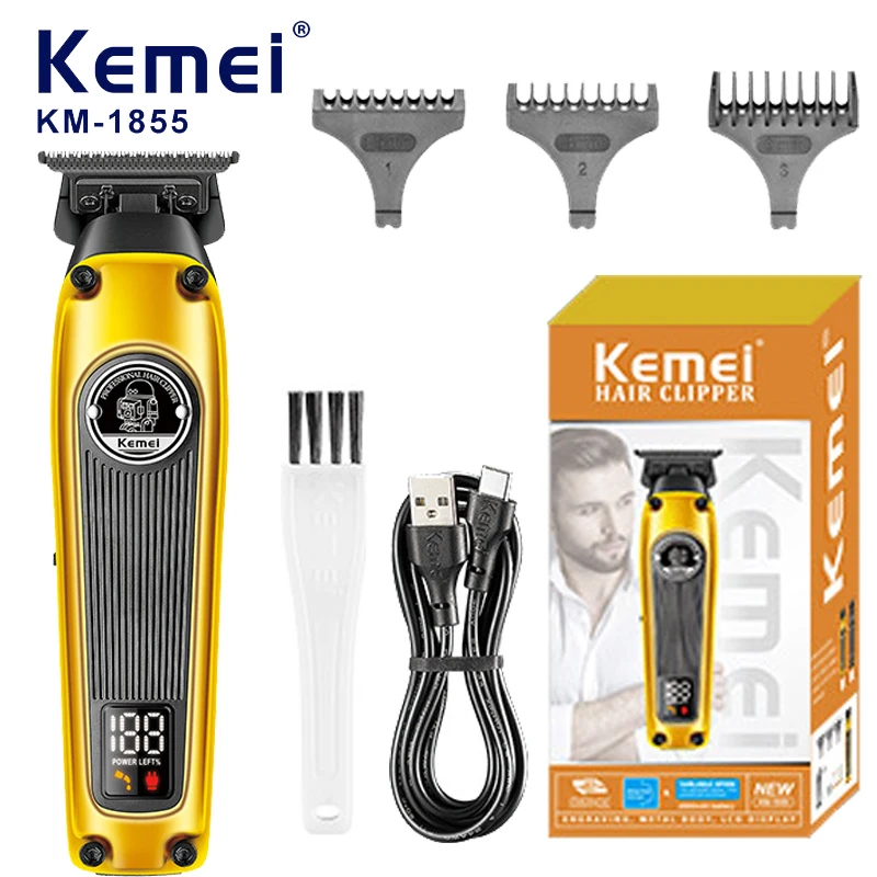 KEMEI Hair Clipper for Men IPX7 Waterproof Hair Trimmer Rechargeable Hair Cutting Kit with Length Adjustment LED Display KM-1855 zhongtewei seal 200a electric adjustment sbec 6v 8a 3 8s waterproof cold bidirectional ship model brushless electric adjustment