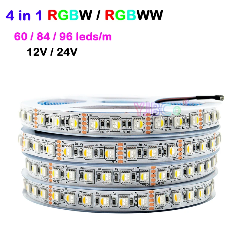 

5M RGBW/RGBWW 4 color in 1 LED Strip Tape 60/84/96leds/m 5050 SMD flexible high brightness Lights Bar DC 12V 24V IP30/65/IP67