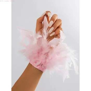 Manicotti per bracciale a 8 colori per foto di unghie Piume Parti per unghie Polsini in peluche per manicure Decorazione per unghie con foto a mano 1