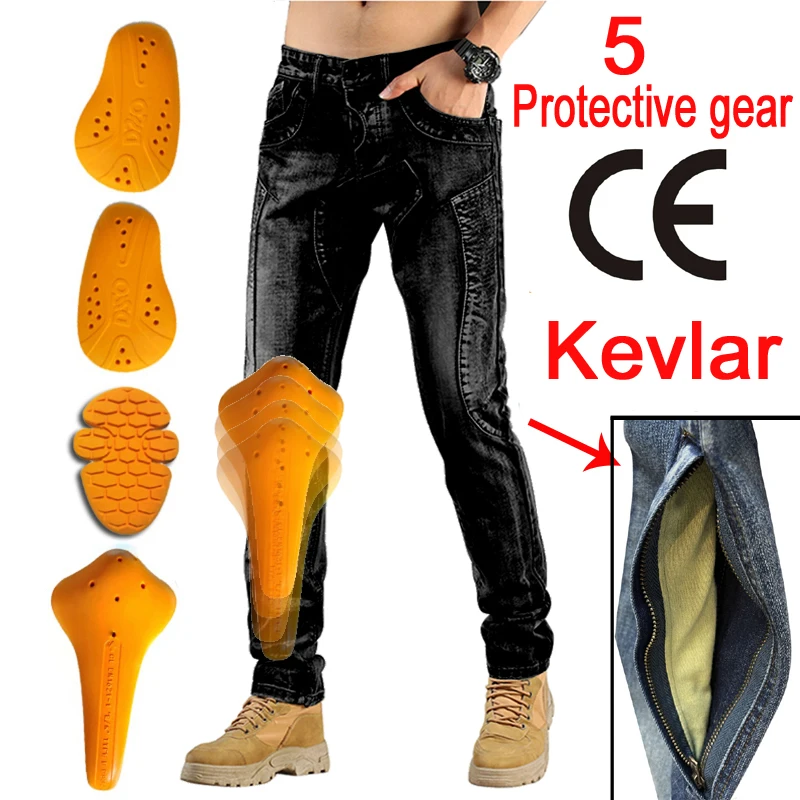 Kevlar 케블라 오토바이 청바지 무릎 아라미드 보호 기어, 라이딩 투어링 오토바이 남성용 모토크로스 바지