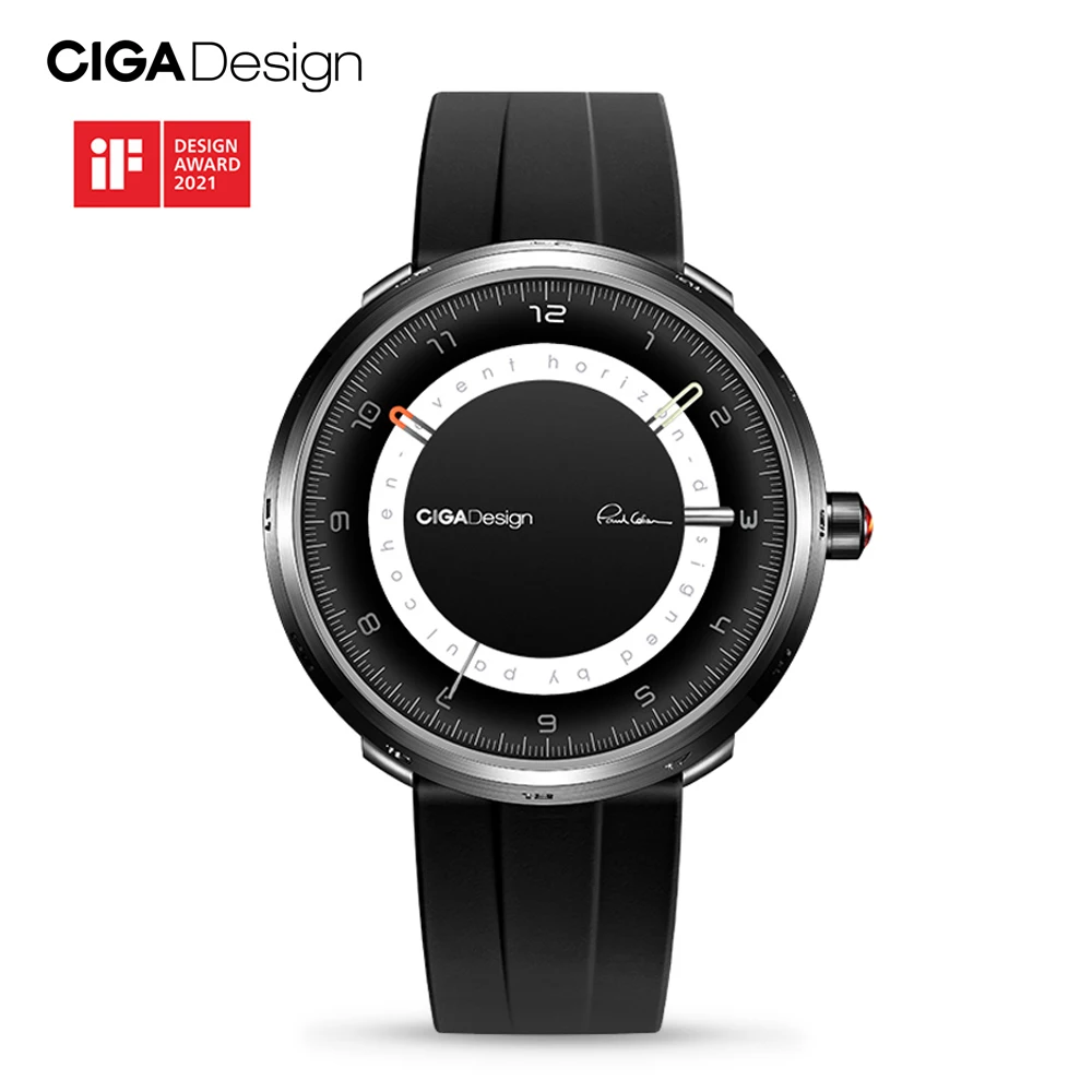 Ciga Design Men Automatic Mechanical Watch Series U Black Hole Acciaio Inossidabile 316L Flurorubber Band Orologi Neri Trasparenti