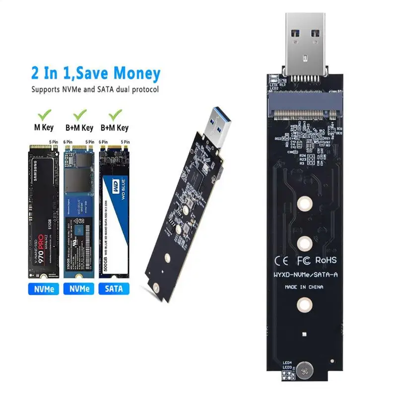 Pcie Expansion Card M.2 NVMe Enclosure USB 3.2 Card 10Gbps Hard Drive Extender Board Type A Direct Plug-in For Laptop Flash