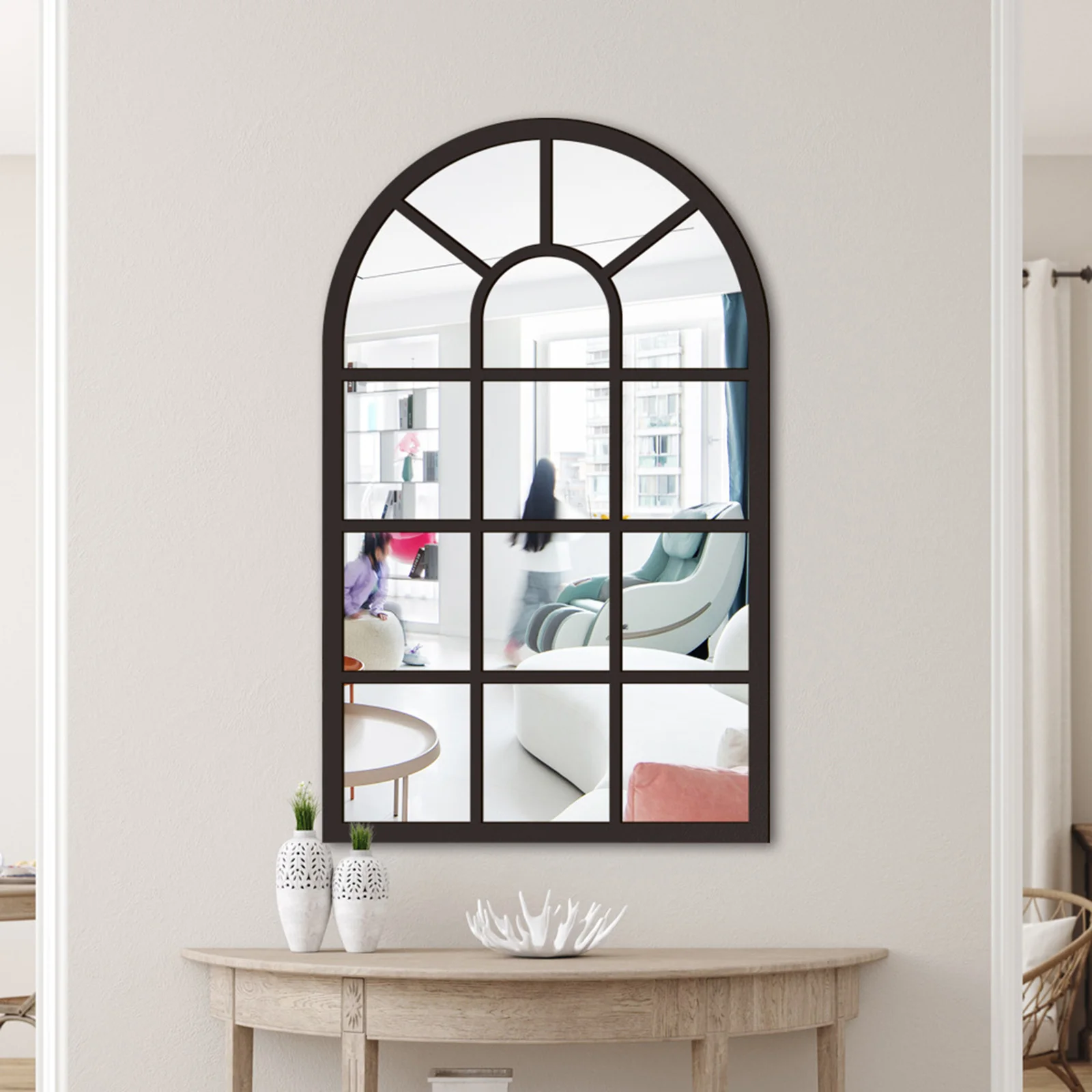 Espejo de pared arqueado negro para ventana, espejos arqueados de 40 x 24 pulgadas para pared, espejo de pared para baño, entradas, sala de estar, dormitorio