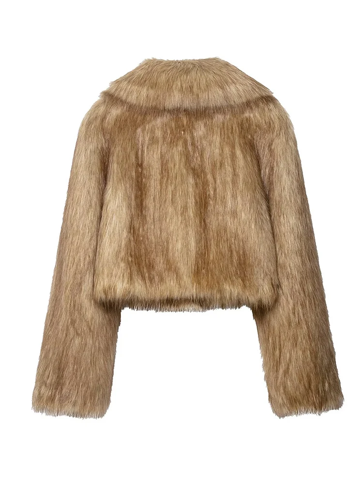 Fluffy Fur Short Coat For Women Winter New High Street Vintage Thick Fur Jacket Coat 2025 Fashion Elegant Ladies Lapel Coat