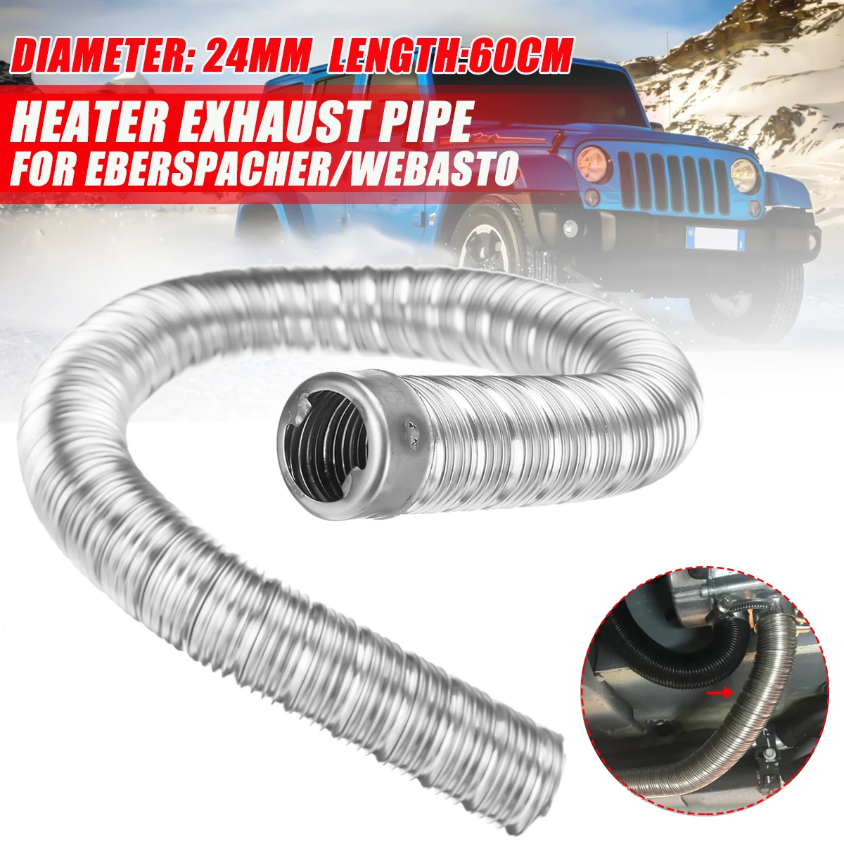 

60cm 22mm /100cm 22mm Dual-layer Air Diesel Heater Exhaust Pipe w/Cap Exhaust Muffler Silencer For Webasto Eberspacher Heater