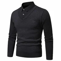 Men's Knitted Fleece Lined Thickened Winter Sweater Slim Fit Base Layer Shirt Casual Style Warm Thermal Two Piece Look