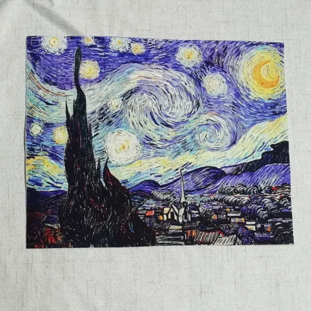 Peinture à l'huile Patchwork tissu teint à la main Van Gogh positionnement toile décoration bricolage accessoires faits à la main tissu pièces de dessin animé 5