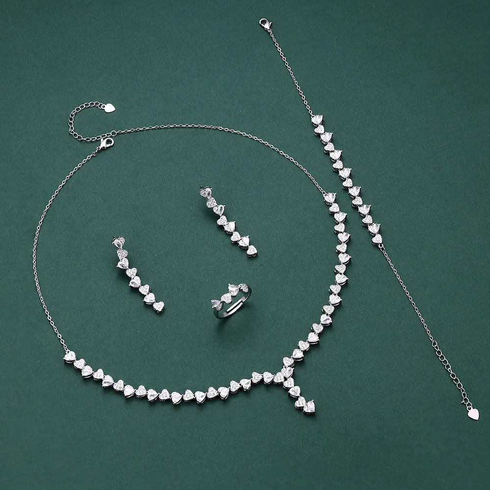 

Luxury Women Jewelry Elegant Shape Bridal CZ necklace earrings bracelet ring 4pcs Big Wedding Jewelry Sets For Bride