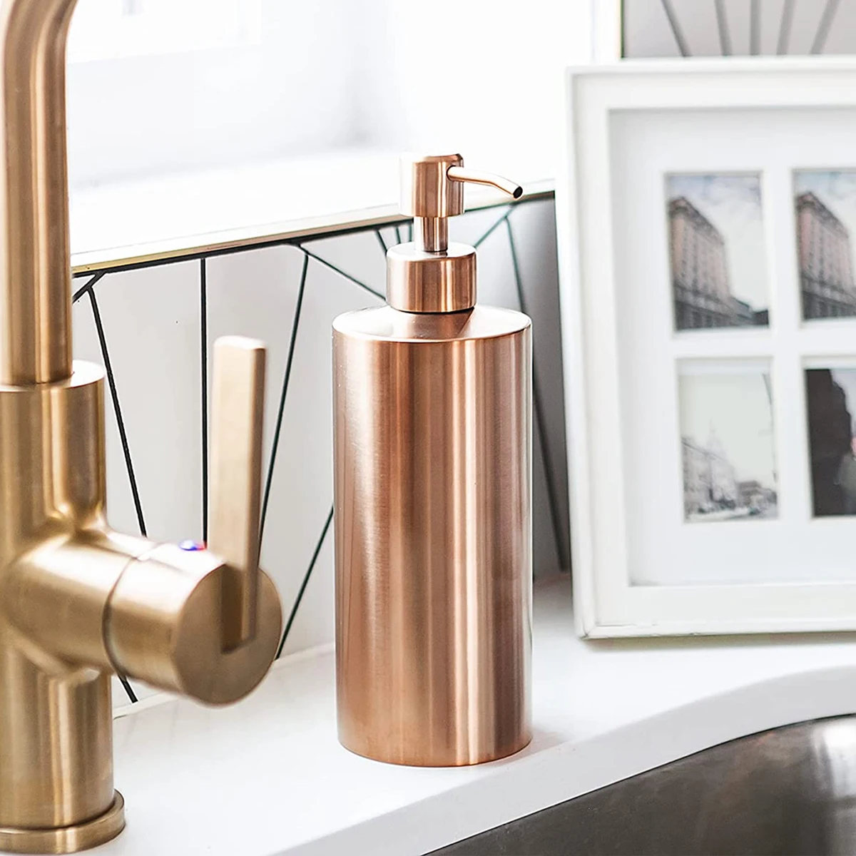 Description Picture 2 of itemLeeseph Hand Soap Dispenser Stainless Steel Metal Pump Hand Lotion Bottle Dispensers for Bathroom, Bedroom and Kitchen