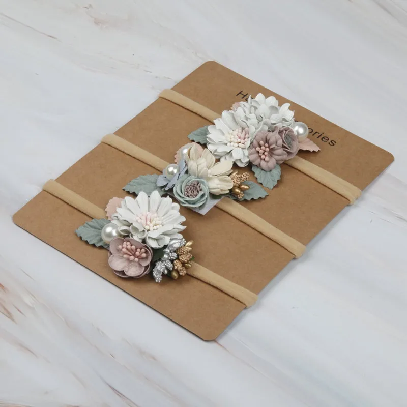 

Fashion Nylon Florals Headband Newborn Baby Elastic Princess Hairbands Child Kids Pearl Fresh Style Cute Headwear Gifts