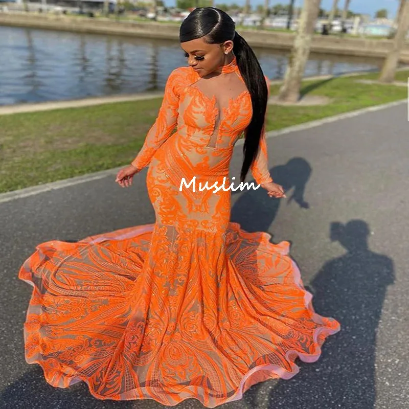 Plus Size Orange Sequin Prom Dress For ...