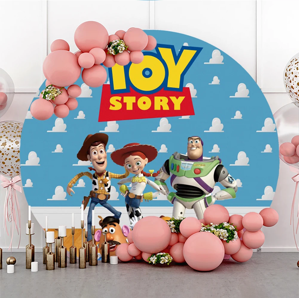 

Customized Disney Toy Story Party Round Cloth Backdrops Curtain Photobooth Backdrop Birthday Party Wall Decorations Background
