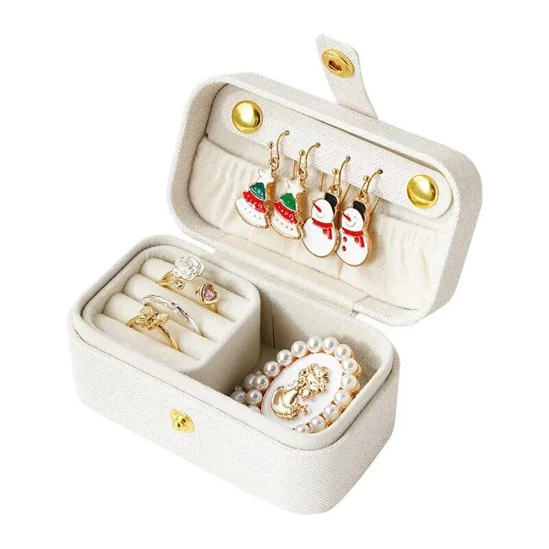 Scatola Portagioielli In Ecopelle PU – Organizer Compatto Per Anelli, Orecchini E Ciondoli (beige)