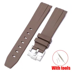 Curved Interface Rubber Strap - Universal Waterproof Sports Watch Bracelet, 20mm - 20mm (Brown)