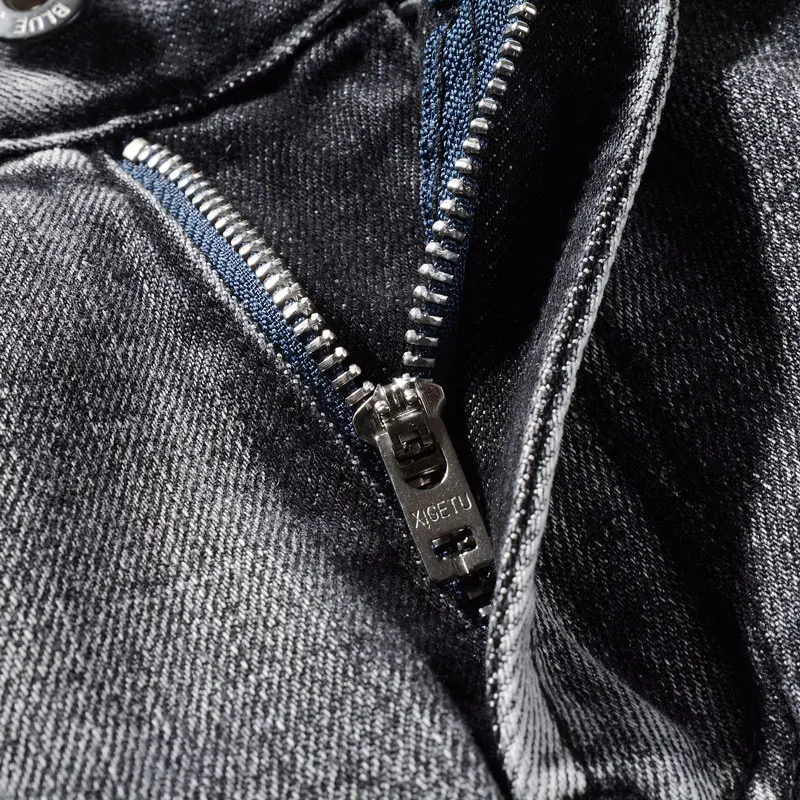 Fashion Designer Men Jeans High Quality Retro Dark Gray Stretch Slim Fit Ripped Jeans Men Vintage Designer Denim Pants Hombre