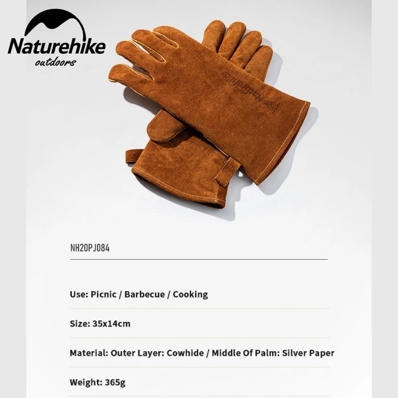 Naturehike Cooking Heat Insulation Glove Outdoor Glove Heat Flame Retardant Resistant Cowhide for Camping BBQ Oven Anti Scald for safety work gloves