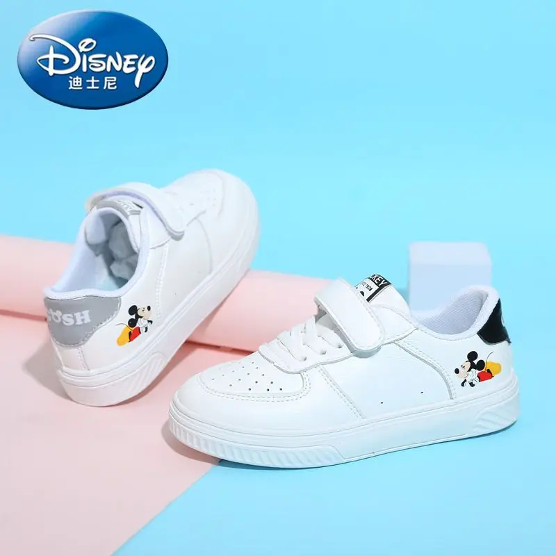Mickey Boys White Shoes Real Pictures High Quality Children 2024 Spring New Breathable Non-slip Girls Joker Casual Board Shoes