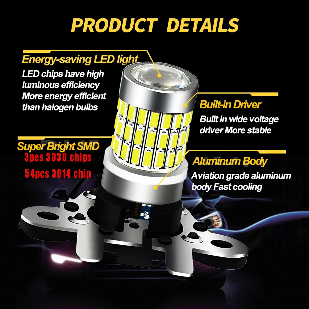 2PCS PH19W LED 안개등 6000k 화이트 12-24V 비극성 3014 57SMD 자동차 전구 빠른 열 방출 역방향 조명.