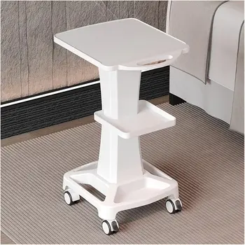 Carrelli multifunzionali per attrezzature estetiche con vassoio portaoggetti allargato, scomparto portaoggetti centrale e ruote girevoli con freni
