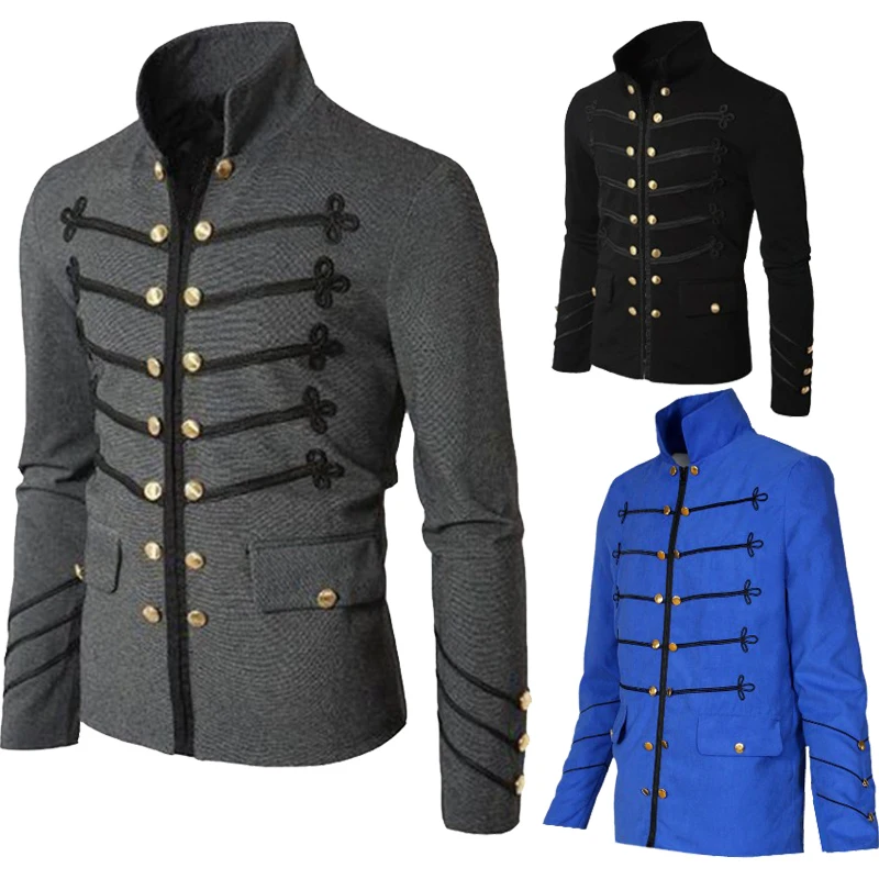 

Steampunk Men Gothic Clothing Military Coat Medieval Vintage Jacket Stand Collar Rock Frock Coat Men's Retro Punk Jackets