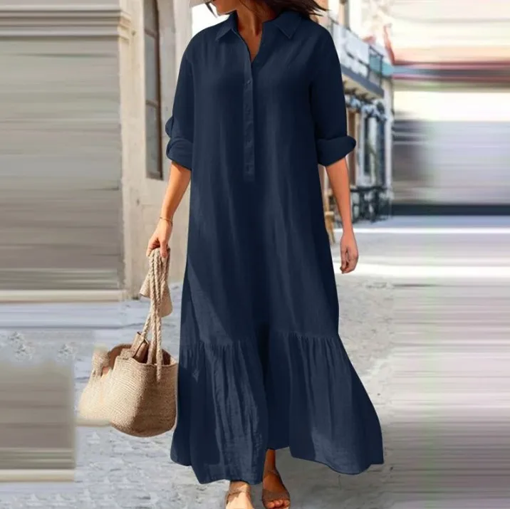 

2024 Spring Cotton Linen Women Dress Black Loose Long Sleeve Shirt Dresses Female Summer Casual Oversize Elegant Clothes Ladies