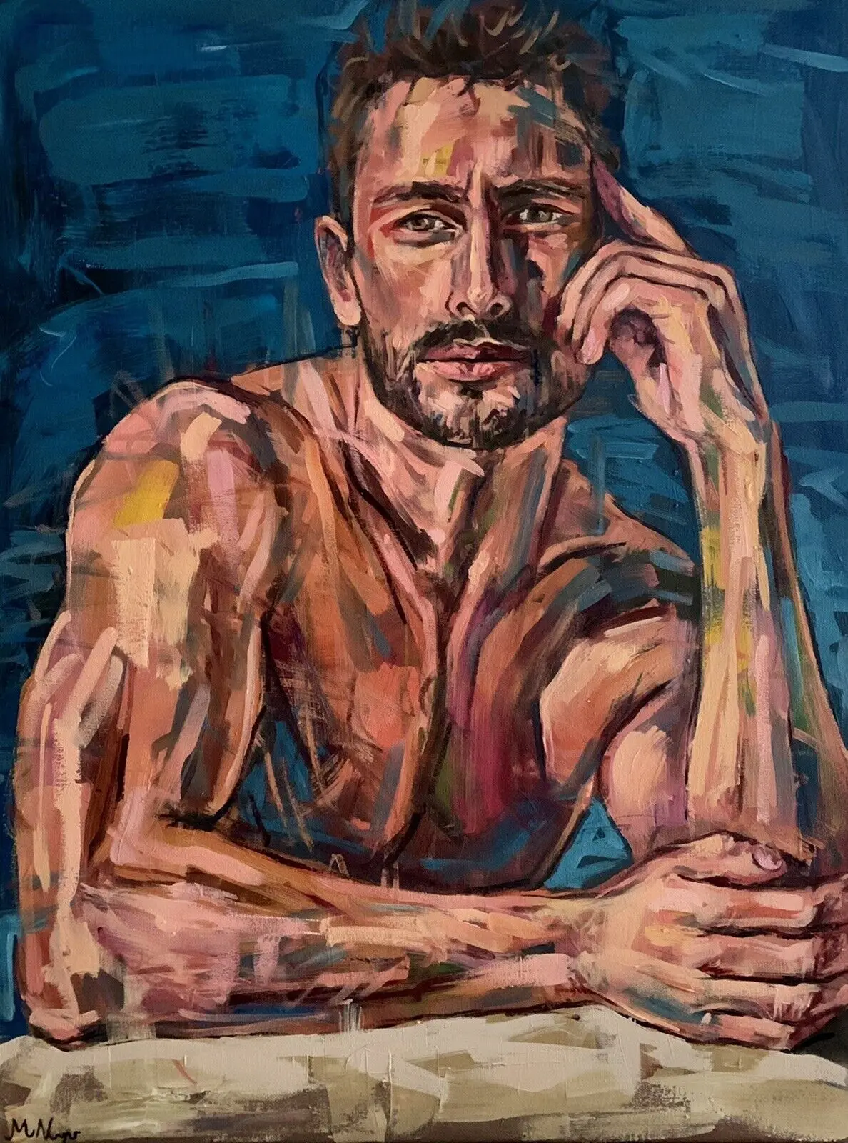 

100%Handmade Male Nude Original Oil Painting Gay Erotic Art Naked Man Homoerotic Queer