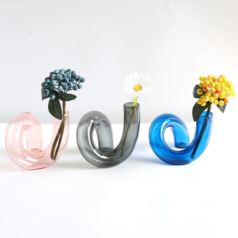 Shaped Clear Flower Vase Creative Twisted Glass Vase Candle Holders Wedding pieces Home Decoration Table Candlestick Holder 2