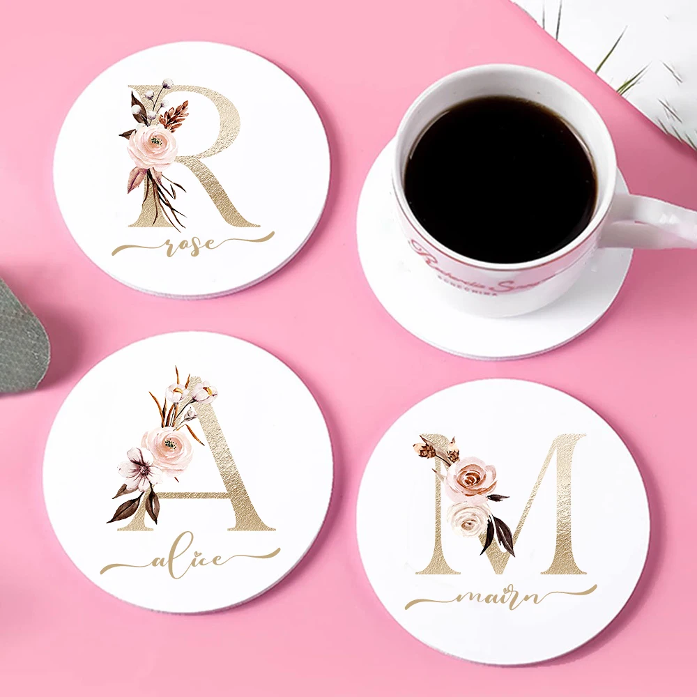 

Personalised Coaster Custom Initial with Name Bridesmaid Coasters Insulation Non-Slip Mats Mother Wedding Birthday Gift for Her